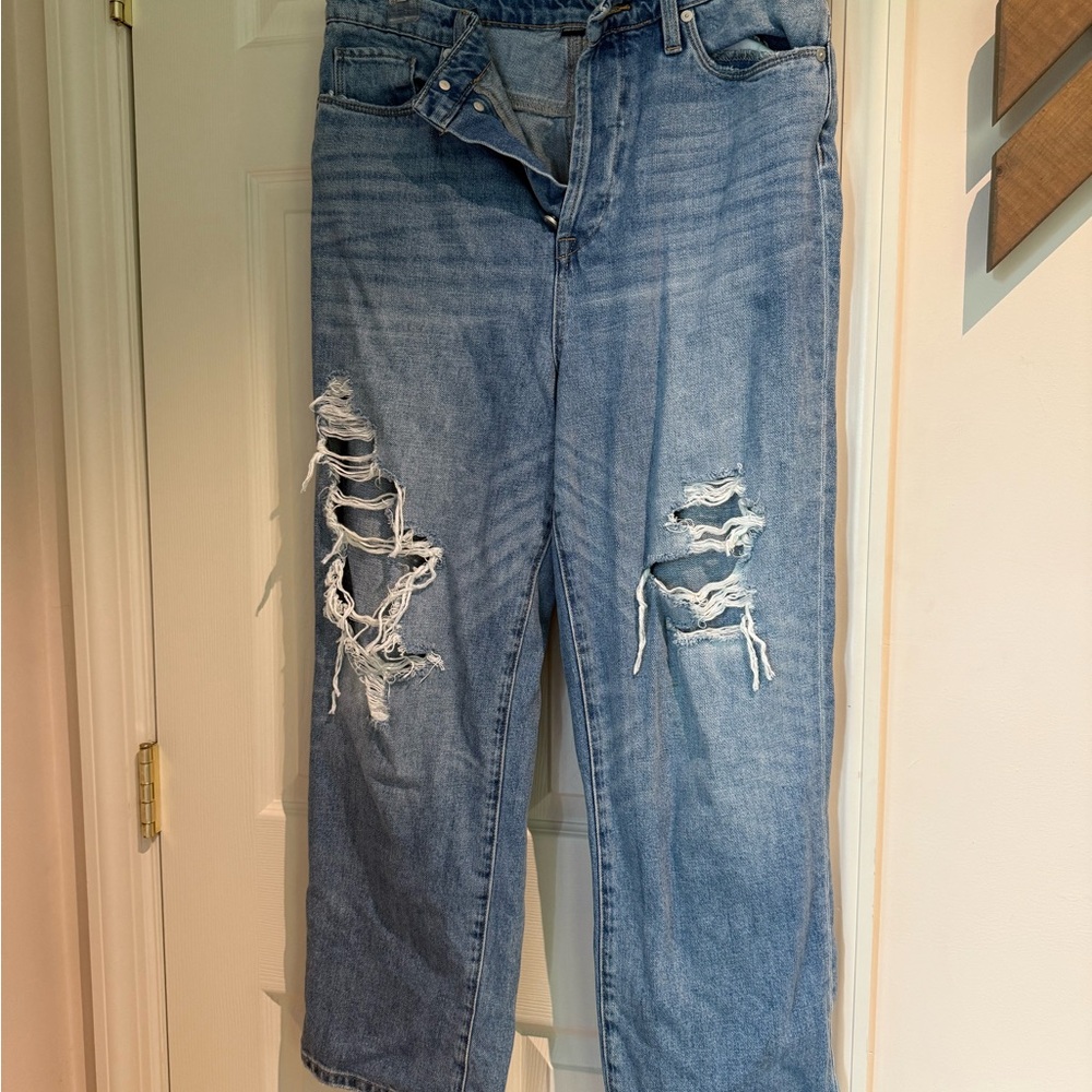 Blank NYC Blue Boyfriend Jeans with Distressed Details